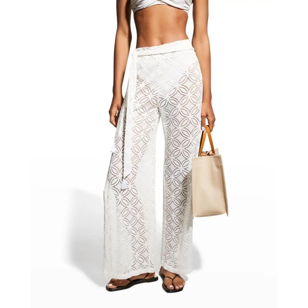 TRINA TURK~Pachecho Crochet Pants~HIGH RISE SIDE SLIT WIDE LEG NWT Sz MEDIUM